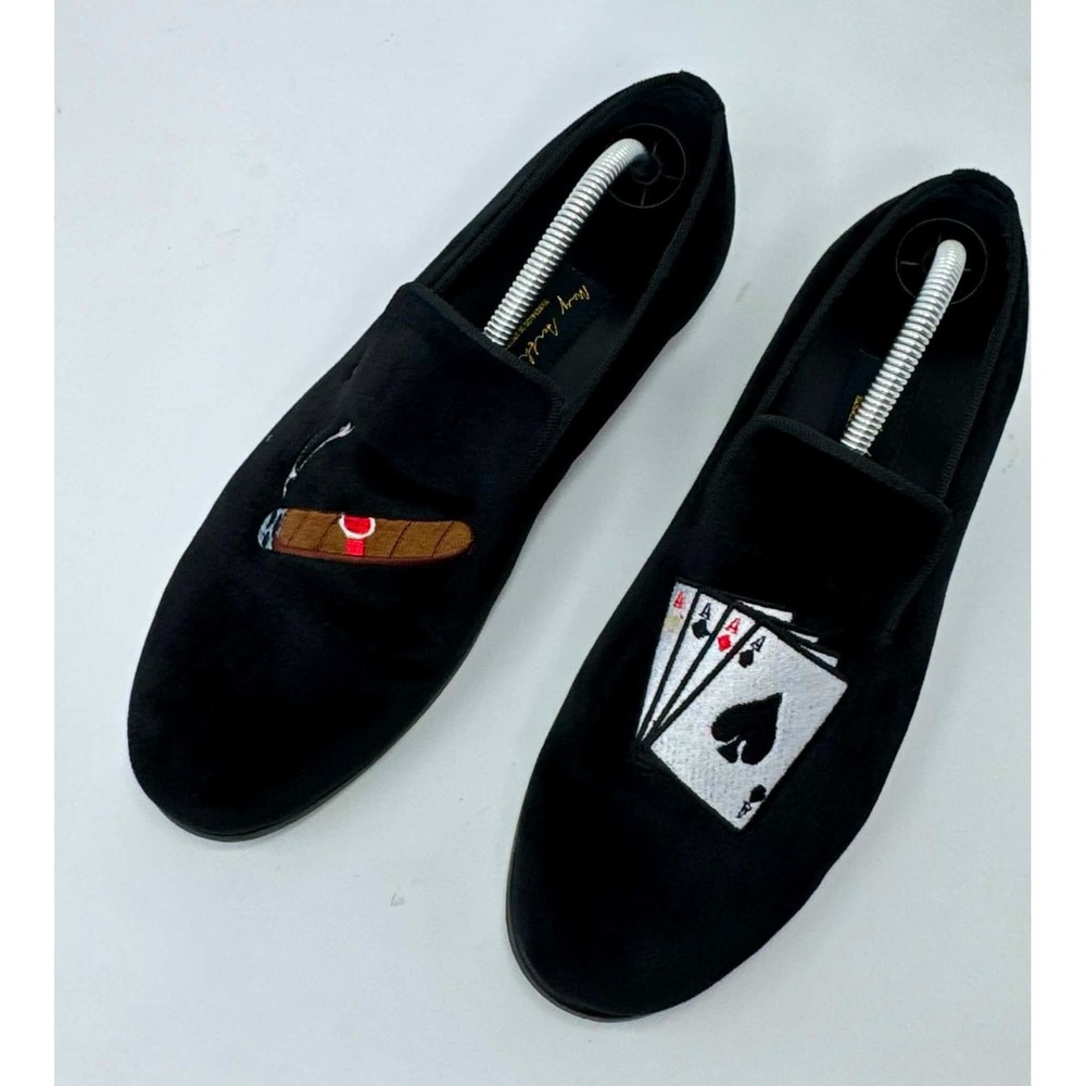 May Anthony Cigar x Aces Black Velvet Loafers Mens 11 Smoking Slippers Handmade